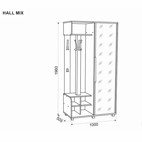 Hol Mix, Cu Ușă Glisantă Și Cuiere Metalice, PAL Melaminat, Sonoma Închis picture - 3