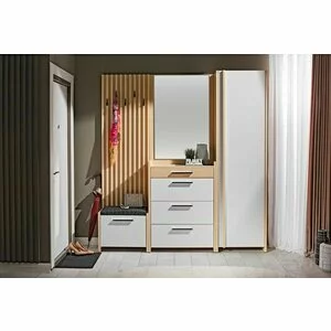 Hol Solaris, cremona/alb, set modular cu pantofar și oglindă, PAL melaminat
