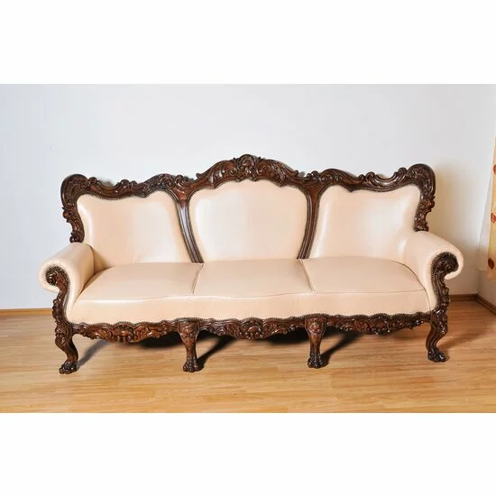 Set hol Sonia 3-1-1 din lemn masiv sculptat manual cu tapițerie din stofă decorativă picture - 3