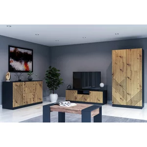 Living Bristol Artisan, set modular, spațiu depozitare generos, rafturi integrate, 150x90x51 cm, Stejar Artisan