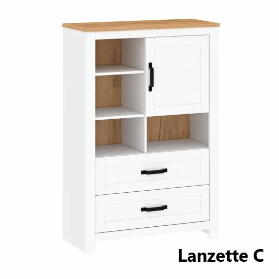 Living Lanzette, Set Mobilier Modern, PAL Melaminat, Alb cu Lemn Natur picture - 3