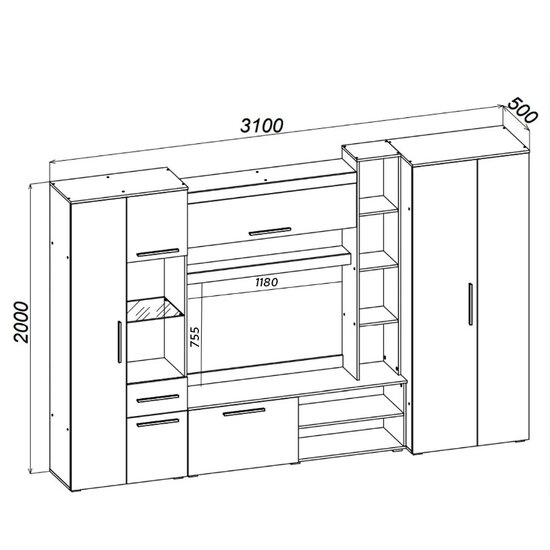Living Royal, PAL melaminat, 310x50x200 cm, Sonoma/Grafit picture - 2