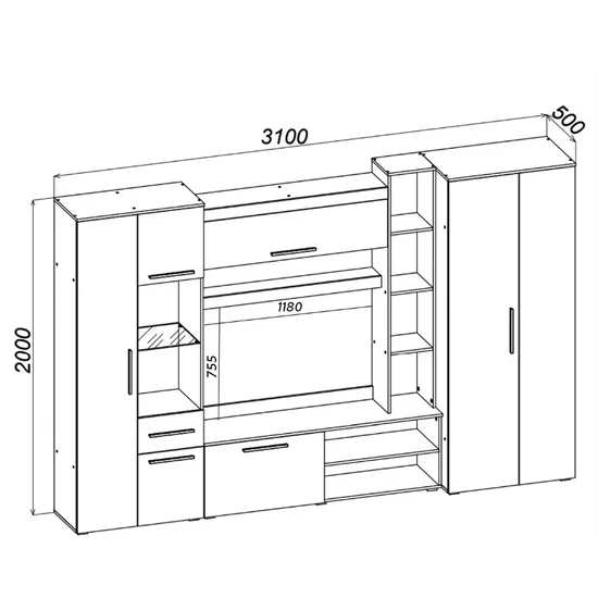 Living Royal, PAL melaminat, 310x50x200 cm, Sonoma/Grafit picture - 2