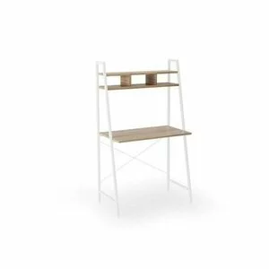 Masă birou Navrik B2 Byaly, cu etajere, PAL melaminat, 142x84x46 cm, alb