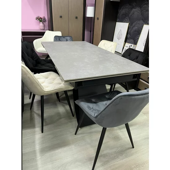 Masă Extensibilă Dexter, design modern, blat MDF + ceramică, mecanism extensie integrat, cadru MDF + oțel, 180-260x90x77 cm, Antracit picture - 4