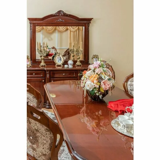 Masă ovală extensibilă Sonia, lemn masiv fag + MDF furniruit, 200-280 cm, nuc picture - 3