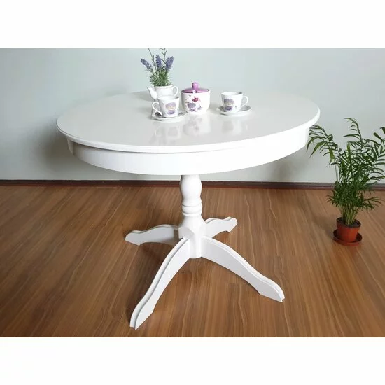 Masă rotundă extensibilă, cu blat detașabil, din lemn, 100/140 cm, alb picture - 3