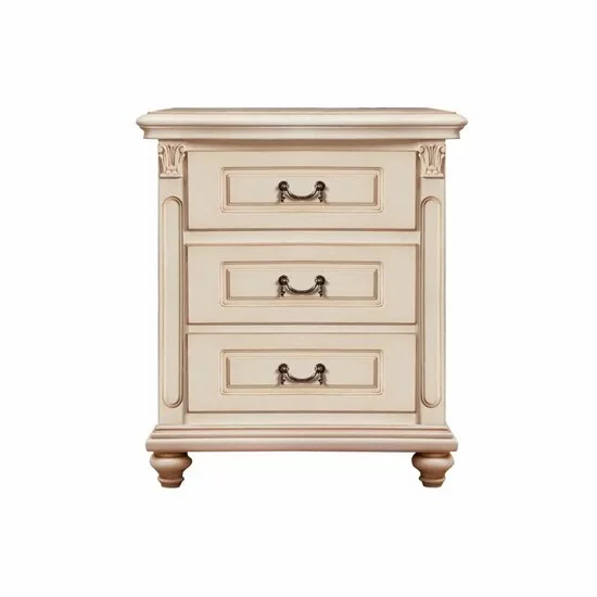 Noptieră Floris, 1 sertar, finisaj elegant, lemn masiv și MDF, 60x42x68 cm, crem patinat picture - 2