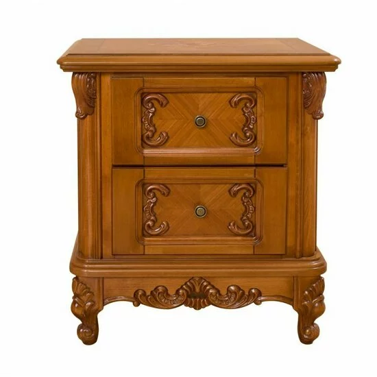 Noptieră Paris, design clasic + detalii sculptate, lemn masiv fag + MDF furniruit, 60x42x68 cm, nuc picture - 2