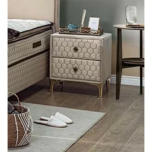 Noptieră Peter cu sertare, catifea premium, 53x40x60 cm, crem