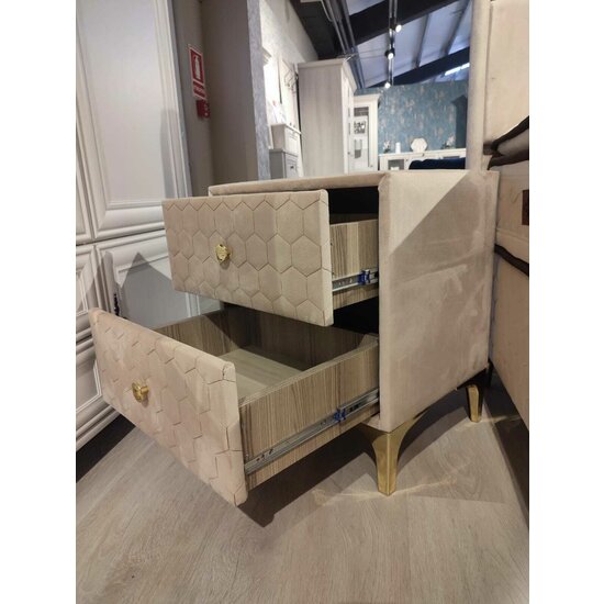 Noptieră Peter cu sertare, catifea premium, 53x40x60 cm, crem picture - 4