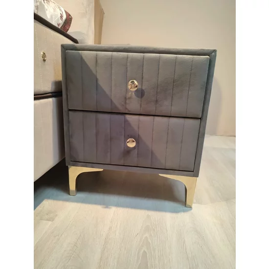 Noptieră Bari tapițată cu sertare, catifea premium, 53x40x60 cm, crem picture - 2