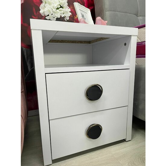 Noptieră Universal, design minimalist, un sertar spațios, PAL melaminat, 45x40x57 cm, Alb picture - 3