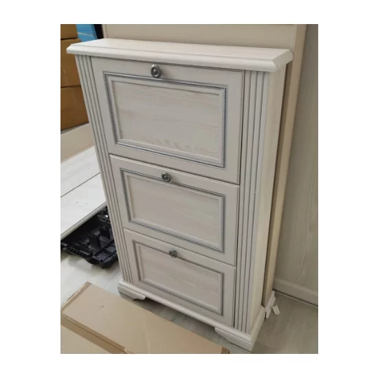 Pantofar White 3D, 3 compartimente, MDF și PAL melaminat, mânere metalice, 72.5x19x124 cm, frasin alb/pin argintiu picture - 6