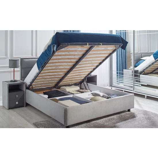 Pat Amigo, gri - 120/200 cm, design modern, somieră rabatabilă, ladă depozitare integrată, tapițerie catifelată picture - 2