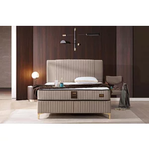 Pat Bari, ladă depozitare rabatabilă, amortizoare integrate, design elegant, stofă catifelată premium, 160x200 cm, Crem