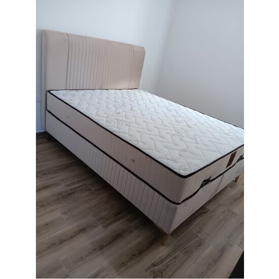 Pat Bari, ladă depozitare rabatabilă, amortizoare integrate, design elegant, stofă catifelată premium, 160x200 cm, Crem picture - 3