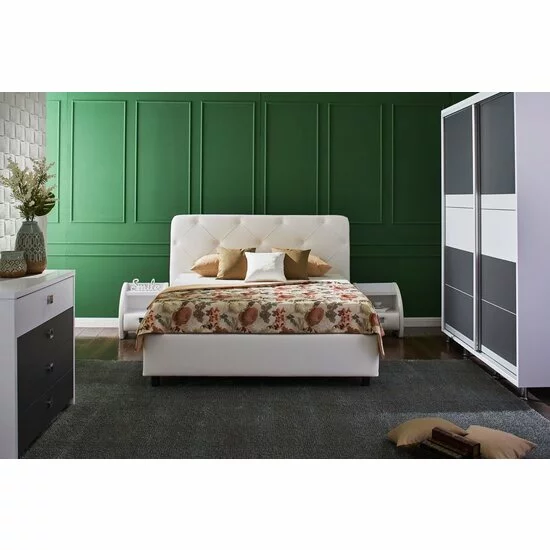 Pat Cristal cu piele ecologică și somieră rabatabilă, piele ecologică, 140x200 cm, alb picture - 2