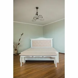 Pat Elena, Tapițat Cu Tăblie Înaltă, Structură Din PAL și MDF, 160x200 cm, Alb