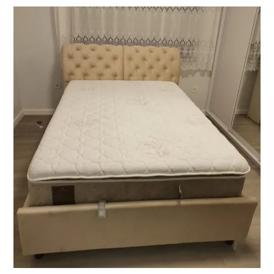 Pat Frankfurt, bej - 160x200 cm, cu spătar tapițat, stofă catifelata și ladă depozitare picture - 5