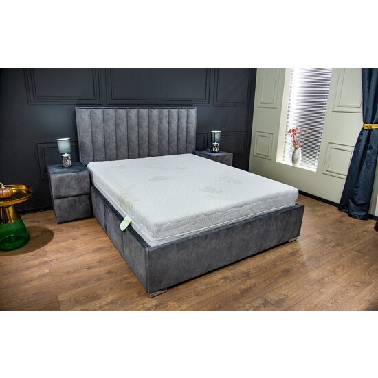 Pat Klaudia 2, somieră rabatabilă, spațiu depozitare integrat, tapițerie stofă premium, 160x200 cm, Gri picture - 4