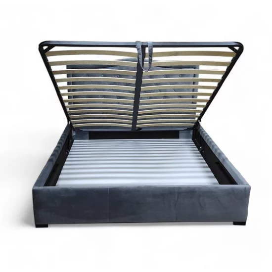 Pat Lyon, tăblie capitonată, ladă depozitare, tapițerie stofă premium, 180x200 cm, Gri picture - 2