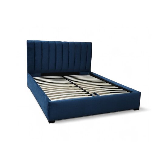 Pat Nisa, tăblie capitonată, ladă depozitare, tapițerie stofă premium, 140x200 cm, Albastru picture - 2