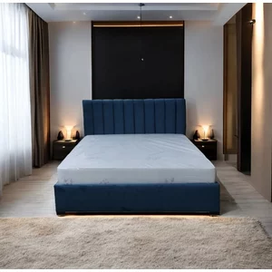 Pat Nisa, tăblie capitonată, ladă depozitare, tapițerie stofă premium, 180x200 cm, Albastru