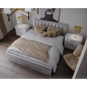 Pat Nisa, tăblie capitonată, ladă depozitare, tapițerie stofă premium, 140x200 cm, Gri Deschis