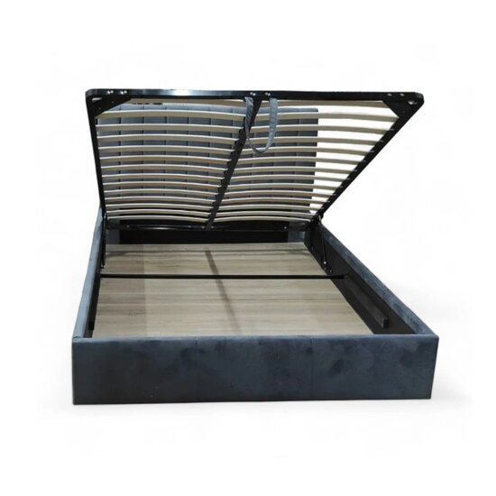 Pat Nisa, tăblie capitonată, ladă depozitare, tapițerie stofă premium, 180x200 cm, Gri Închis picture - 2