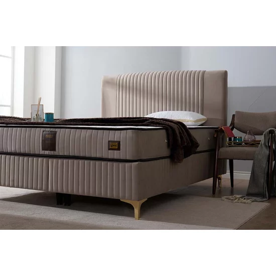 Pat Nova, Bej - 160x200 cm, ladă depozitare rabatabilă, amortizoare integrate, design elegant, stofă catifelată premium picture - 5