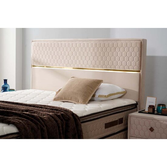 Pat Peter, tăblie capitonată, opțional cu LED, spațiu depozitare integrat, tapițerie stofă premium, 160x200 cm, Crem picture - 3