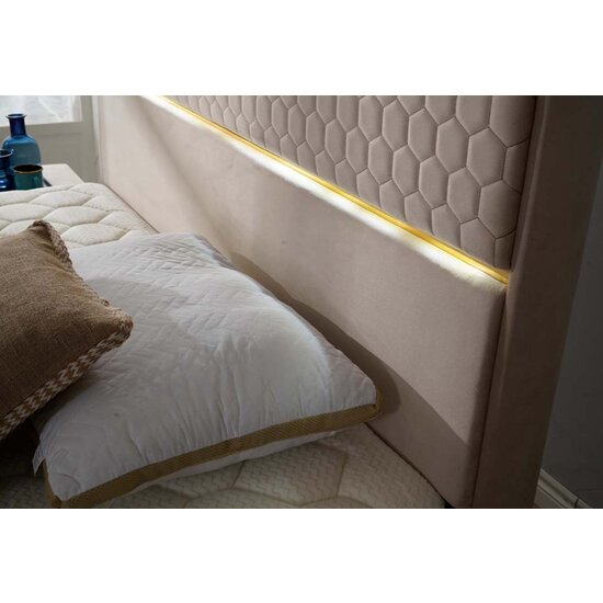 Pat Peter, tăblie capitonată, opțional cu LED, spațiu depozitare integrat, tapițerie stofă premium, 160x200 cm, Crem picture - 4