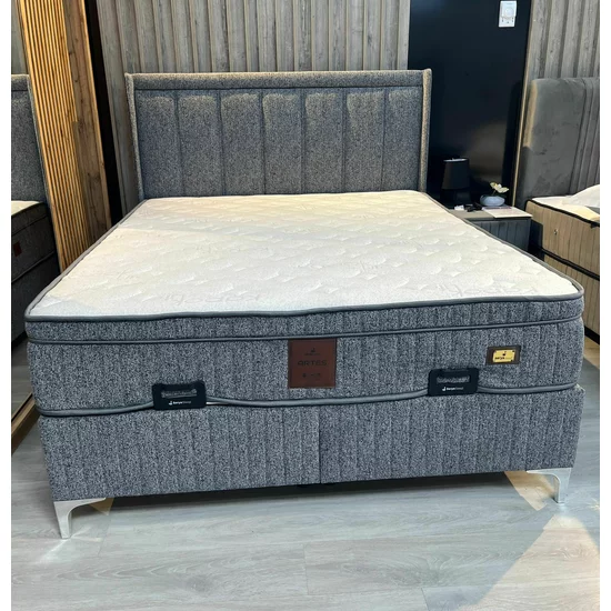 Pat + Saltea gratis Astra, ladă depozitare integrată, tapițerie premium, structură robustă, 160x200 cm, Gri picture - 2