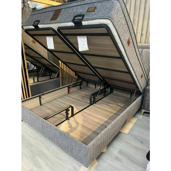 Pat + Saltea gratis Astra, ladă depozitare integrată, tapițerie premium, structură robustă, 160x200 cm, Gri picture - 5