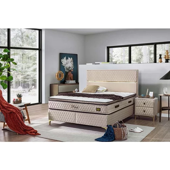 Pat + Saltea Gratis Petek, crem - 160x200 cm, catifea premium picture - 4