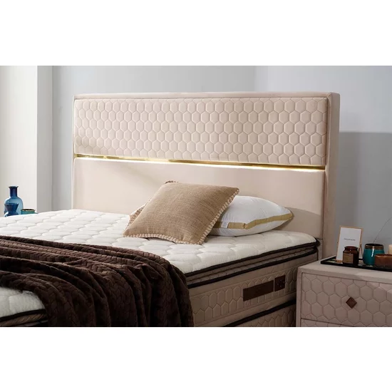 Pat + Saltea Gratis Petek, crem - 160x200 cm, catifea premium picture - 3