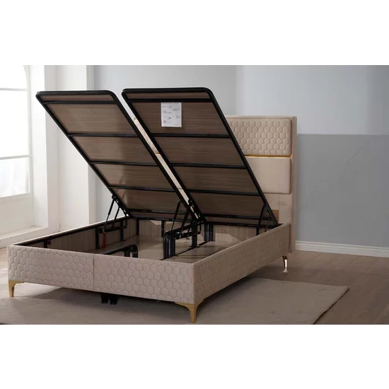 Pat + Saltea Gratis Petek, crem - 160x200 cm, catifea premium picture - 8