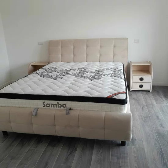 Pat Samba cu spătar capitonat, stofă catifelata și ladă depozitare, 160x200 cm, bej picture - 3