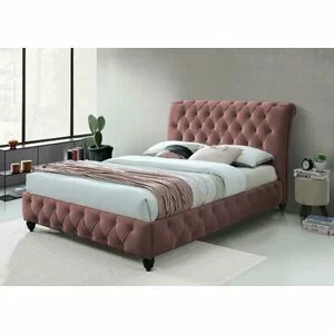 Pat Siena tapițat, cadru rezistent, design modern, 160x200 cm, roz