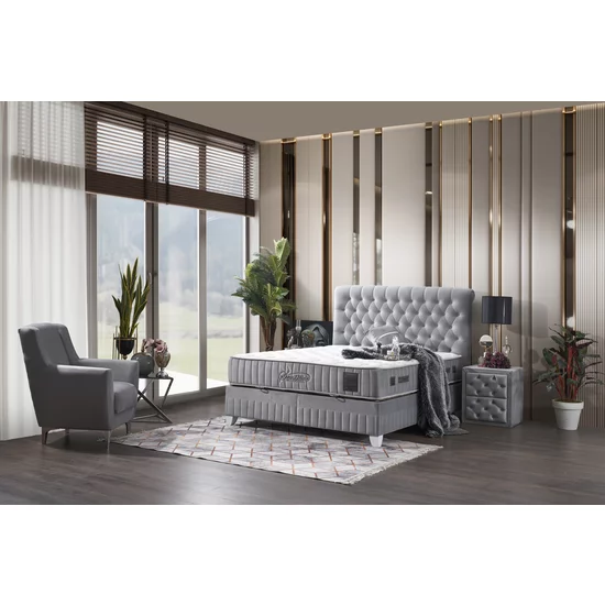 Pat tapițat cu saltea Gratis Sensitive 160x200 cm gri cu somieră rabatabilă, ladă depozitare picture - 2