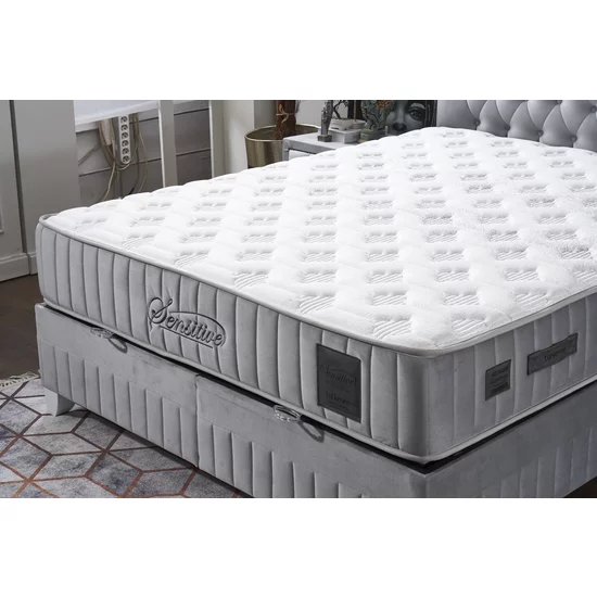 Pat tapițat cu saltea Gratis Sensitive 160x200 cm gri cu somieră rabatabilă, ladă depozitare picture - 3