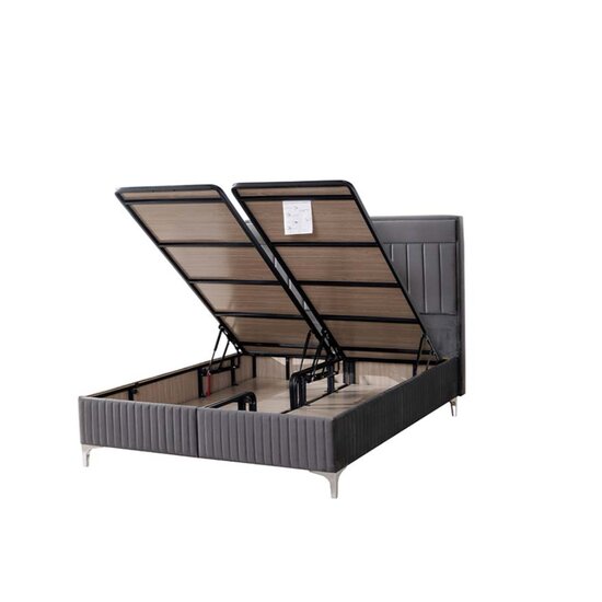 Pat Terry, tăblie tapițată, ladă depozitare, design modern, stofă catifelată premium, 160x200 cm, Gri picture - 2