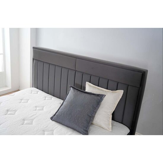 Pat Terry, tăblie tapițată, ladă depozitare, design modern, stofă catifelată premium, 160x200 cm, Gri picture - 3