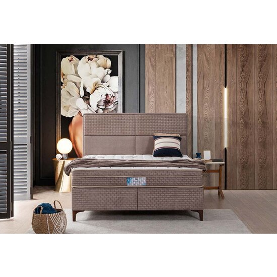 Pat Vance, design modern, tăblie tapițată, spațiu depozitare, stofă premium, 160x200 cm, Crem picture - 2