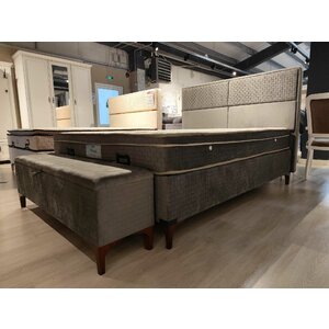 Pat Vance, design modern, tăblie tapițată, spațiu depozitare, stofă premium, 160x200 cm, Crem