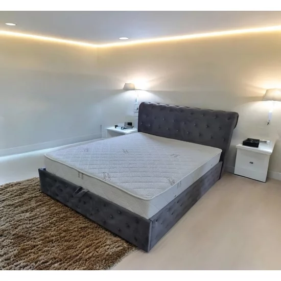 Pat Vio, design elegant, spațiu depozitare integrat, tapițerie textilă premium, 160x200 cm, Gri picture - 4