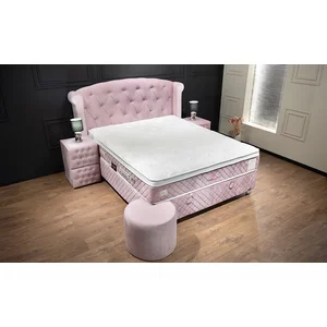 Pat tapițat Visco 140x200 cm roz, cu ladă depozitare și somieră rabatabilă