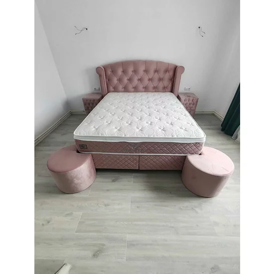 Pat tapițat Visco 160x200 cm roz, cu ladă depozitare și somieră rabatabilă picture - 10