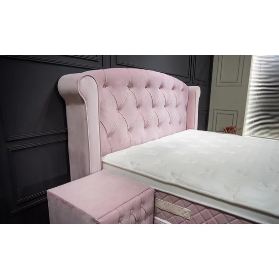 Pat tapițat Visco 160x200 cm roz, cu ladă depozitare și somieră rabatabilă picture - 5